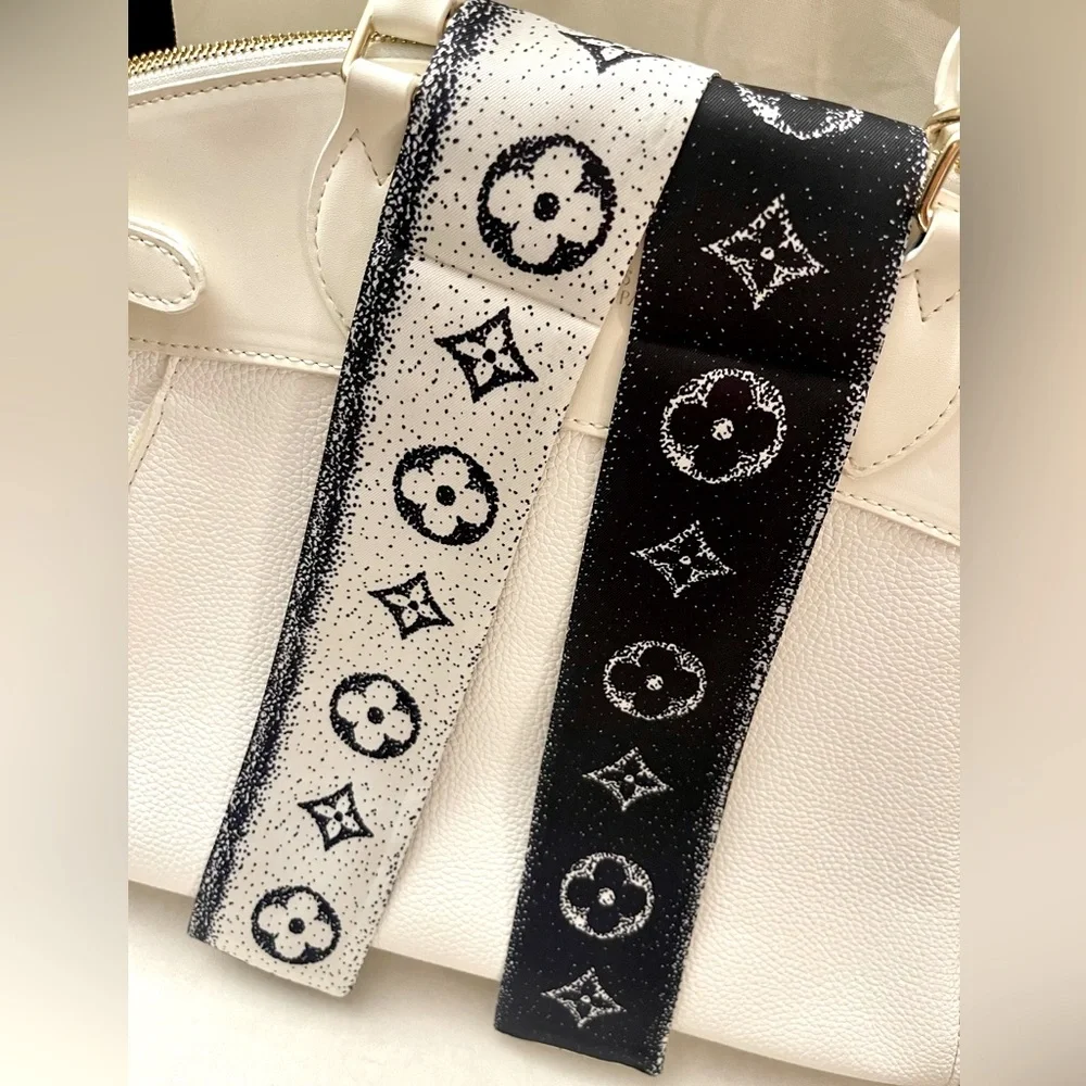 Elegant Black and White Monogram Twilly Bandeau Scarf